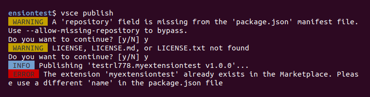 Not being able to publish extension with the same name