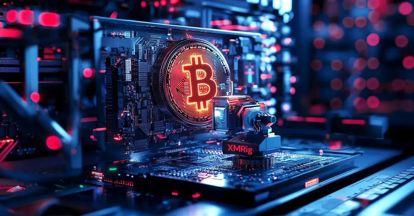 computer insides with lit up bitcoin