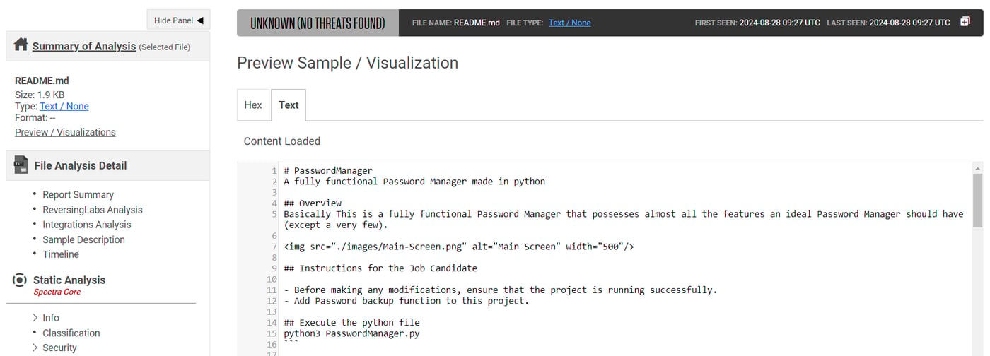 Content of the README file instructing job candidate to execute malicious code