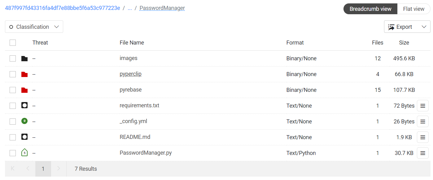 File hierarchy of the PasswordManager project distributed as the interview task