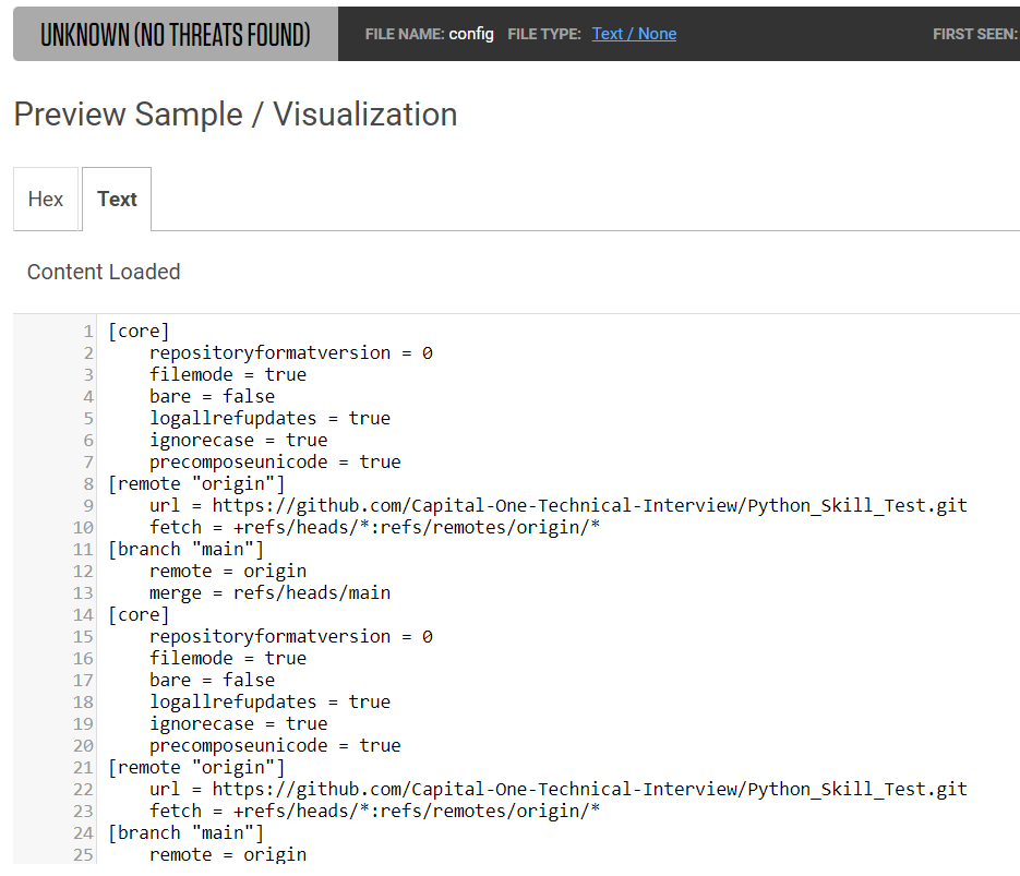 Content of the config file including the url to the original GitHub repository